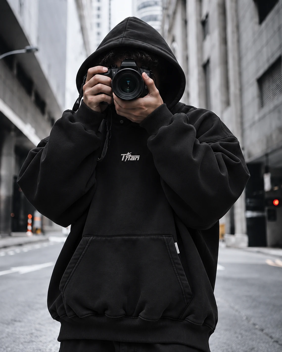 Titan Signet Hoodie black oversized pullover hoodie with embroidered wordmark
