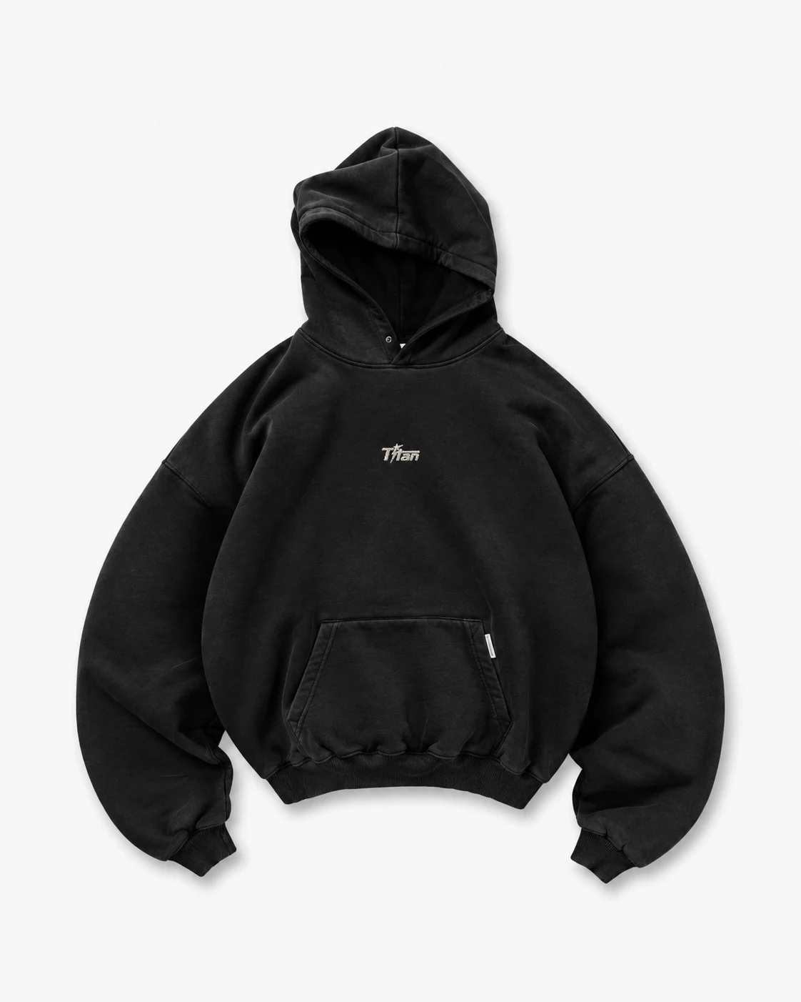 Titan Signet Hoodie black oversized pullover hoodie with embroidered wordmark, photo 2